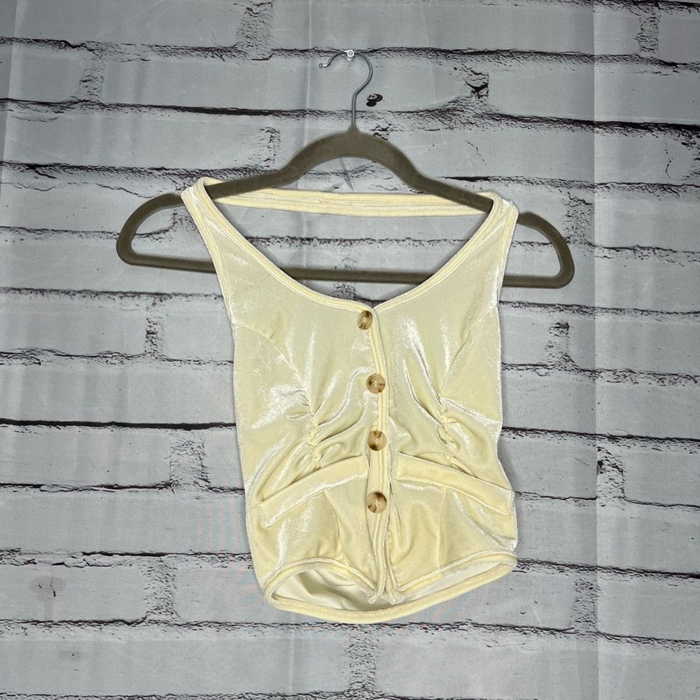 SHEIN Cream Fitted Bodysuit Buttoned Down Details SZ XS Backless Crop Top Cami